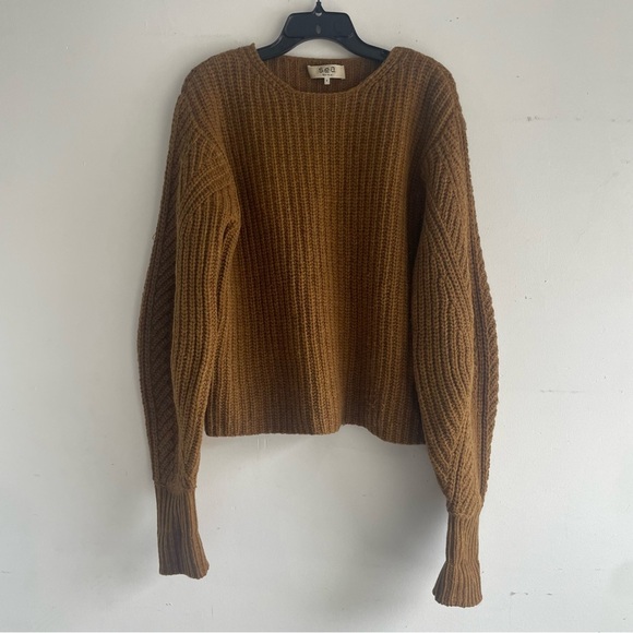 Sea Sweaters - Sea Wool Balloon Sleeves crewneck brown Pullover sweater 33090.